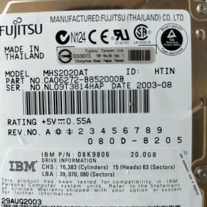Hard Disk 20GB IDE PATA ATA 2.5" ATA100 4200rpm 2MB Cache FUJITSU MHS2020AT Raro